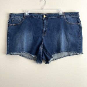 Lane Bryant Girlfriend Short Womens Plus Size 28 Dark Wash Cut Fringe Hem New